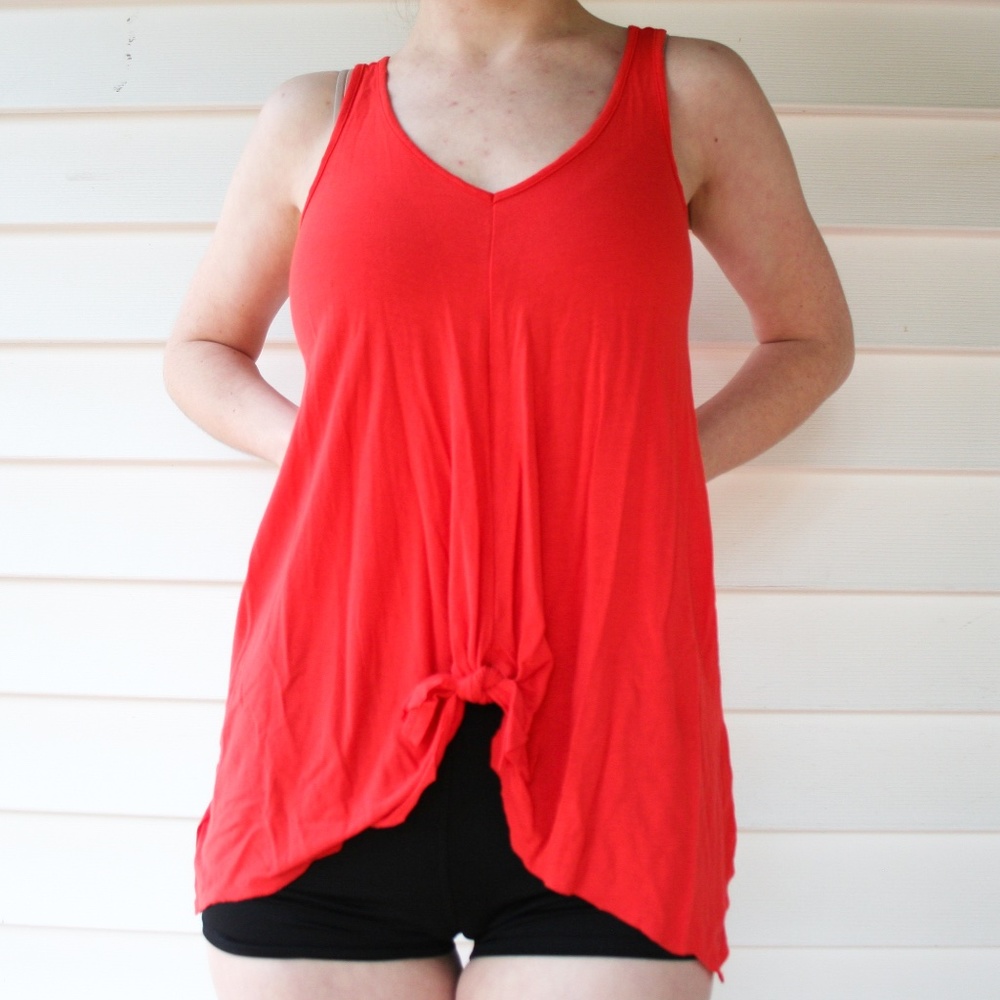 XS Orange Racerback Tank Top with Knotted Bottom